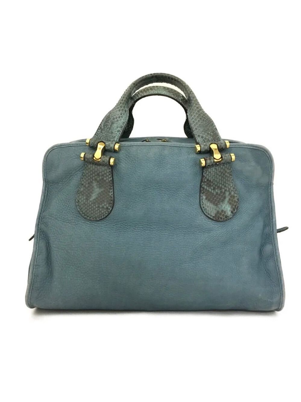 Authentic GUCCI Blue/Green Nubuck Leather Tote Satchel Bag - Picture 2 of 11